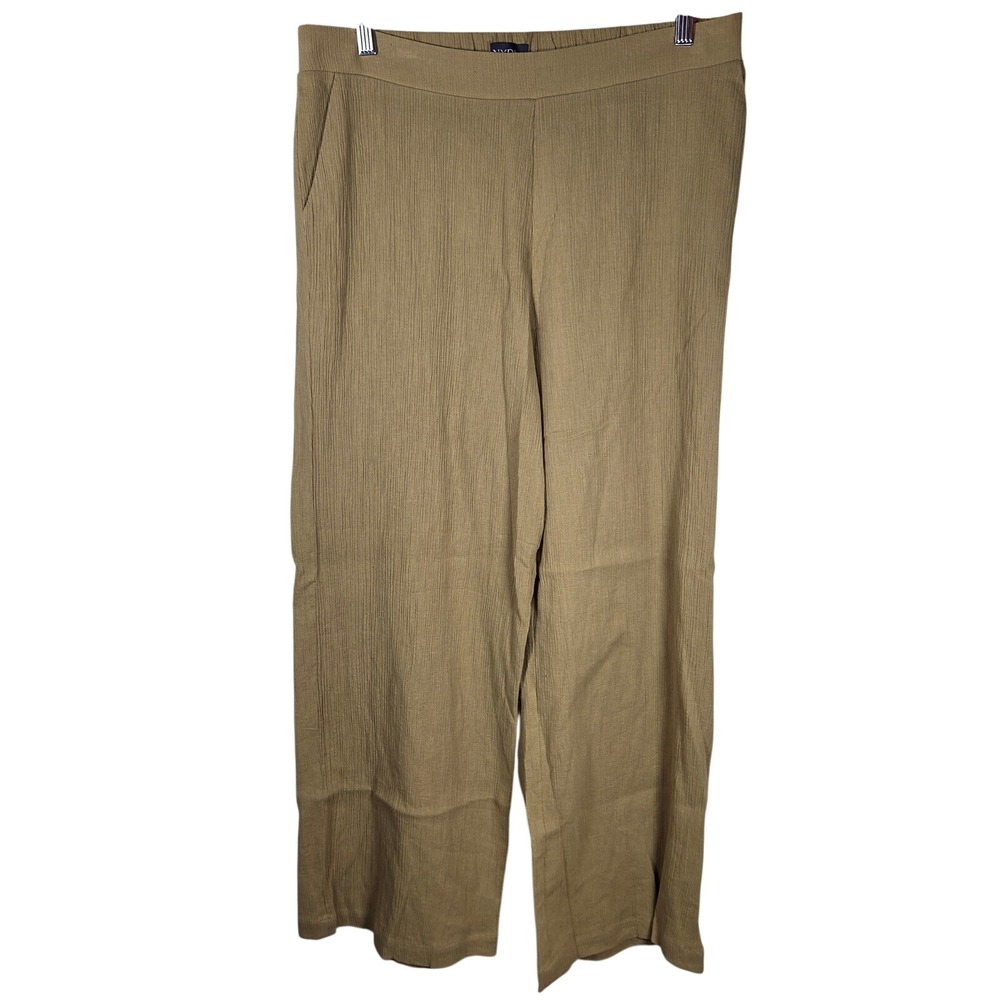 NYDJ Wide Leg Pants Womens Medium Tan Cotton Gauze Crinkle Casual Boho Earthy
